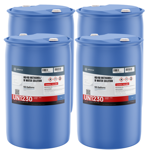 60/40 Methanol/DI Water Solution, Technical Grade, four 55-gallon blue drums, Alliance Chemical