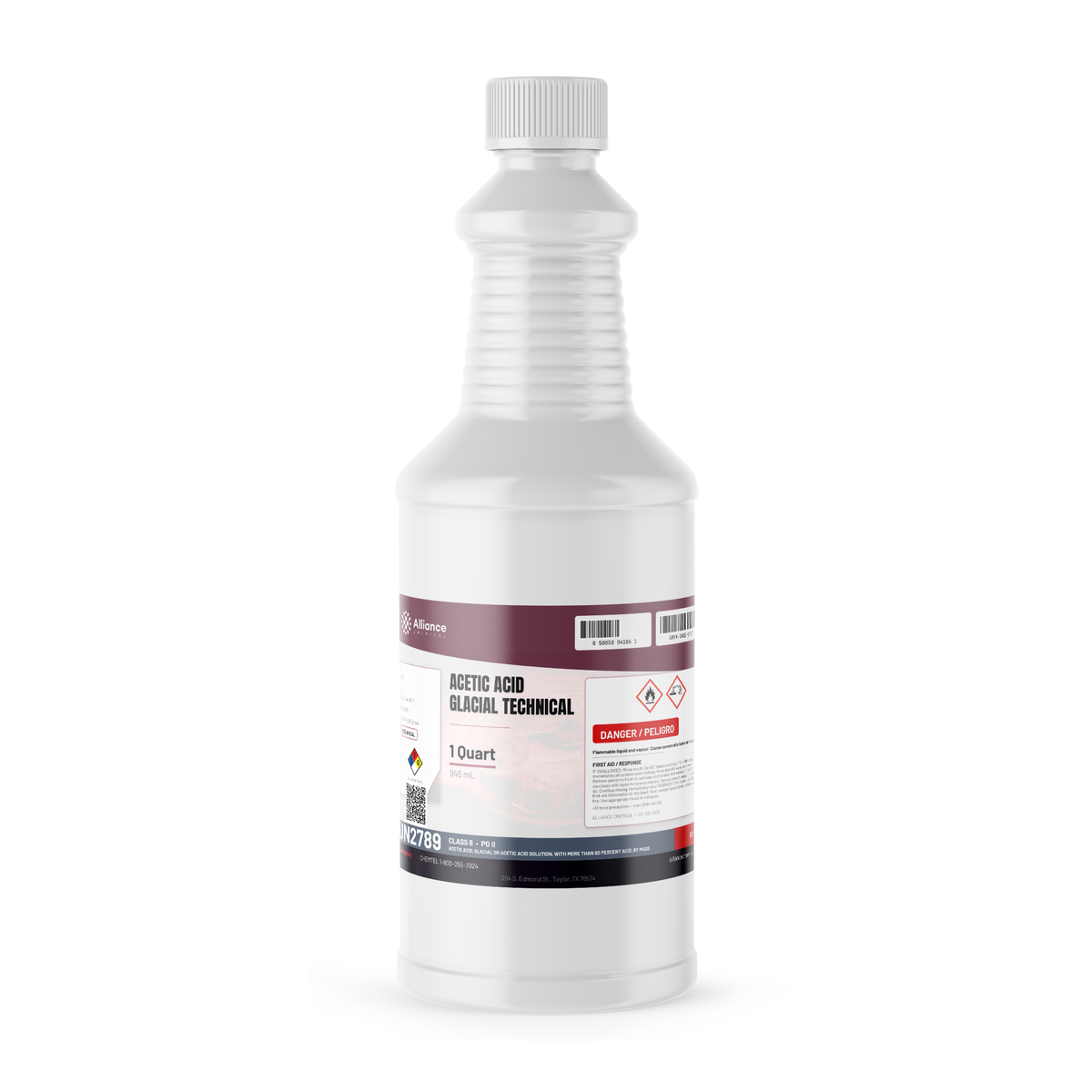 Acetic acid glacial technical grade 1-quart bottle for chemical synthesis and textile processing from Alliance Chemical