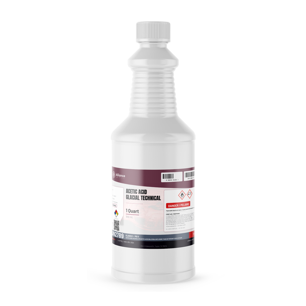 Acetic acid glacial technical grade 1-quart bottle for chemical synthesis and textile processing from Alliance Chemical