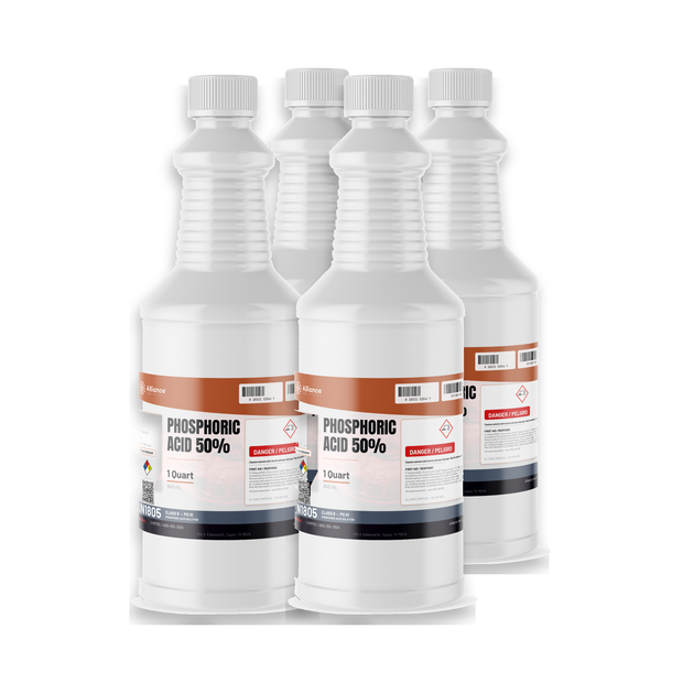 Phosphoric Acid 50% ACS Reagent Grade in four 1-quart plastic bottles, Alliance Chemical