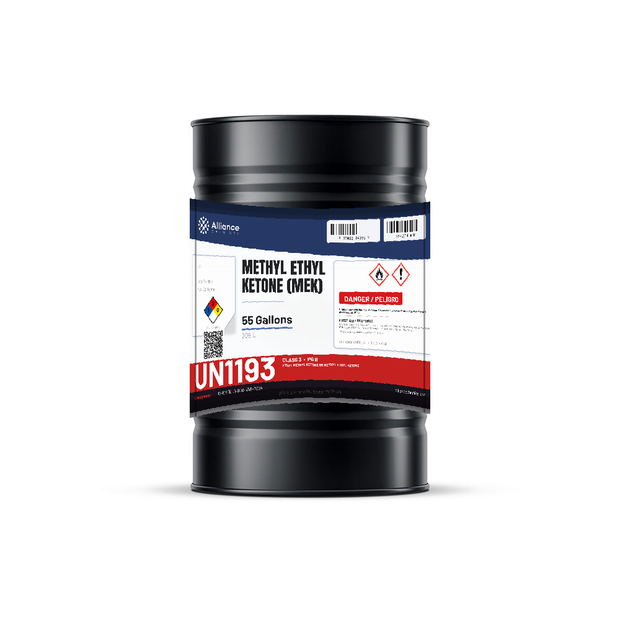 Methyl Ethyl Ketone Technical Grade in a 55-gallon steel drum for coatings and adhesives, Alliance Chemical
