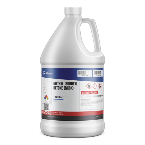 Methyl Isobutyl Ketone Technical Grade in a 1-gallon plastic jug for surface coatings and adhesives, Alliance Chemical