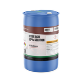Citric Acid 50% Technical Grade solution in a 55-gallon blue drum by Alliance Chemical for industrial descaling and neutralization