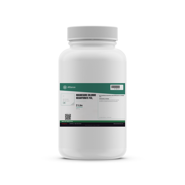 Magnesium Chloride Hexahydrate FCC, USP Grade 2 lb white plastic bottle from Alliance Chemical
