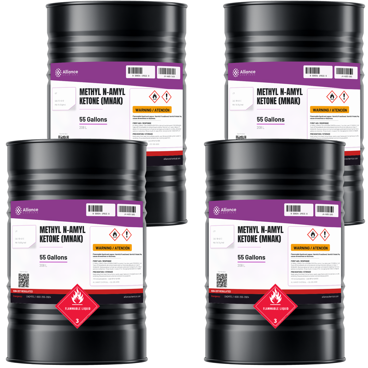 Methyl n-Amyl Ketone, Technical Grade in four 55-gallon drums, Alliance Chemical