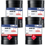 Hexane ACS Reagent Grade in four 55-gallon steel drums for solvent extraction, Alliance Chemical
