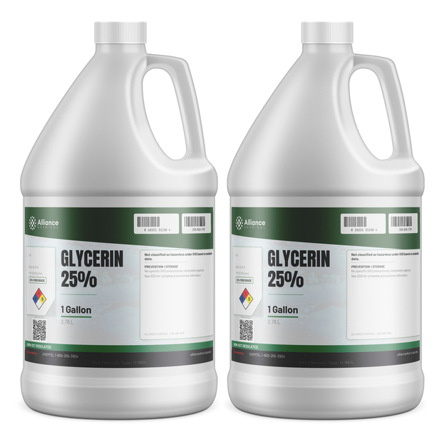 Glycerin 25% Food Grade in two 1-gallon plastic jugs for food and beverage processing, Alliance Chemical