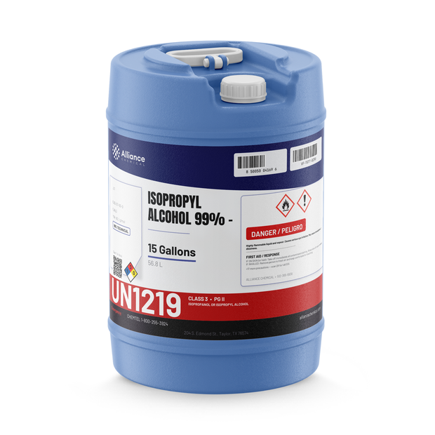 Isopropyl Alcohol 99% Technical Grade in a 15-gallon blue carboy for precision cleaning, Alliance Chemical