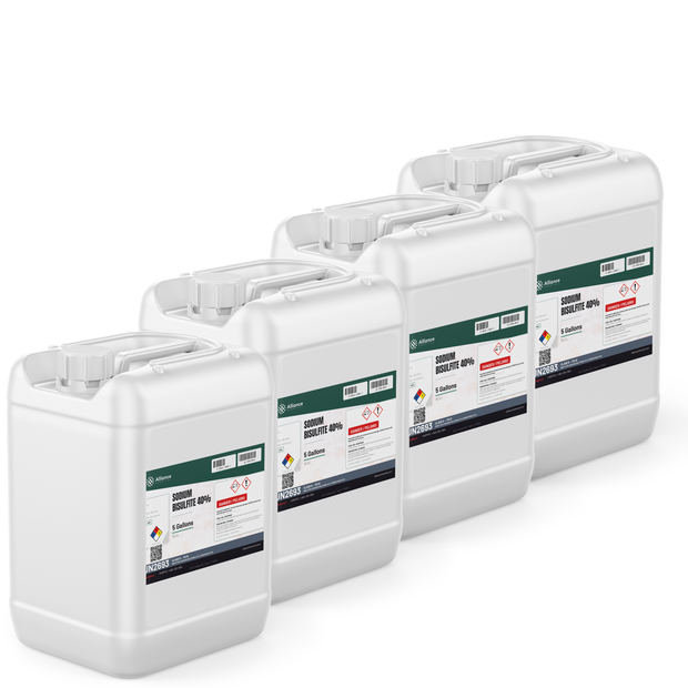 Sodium Bisulfite 40% Technical Grade in four 5-gallon jerry cans for dechlorination, Alliance Chemical