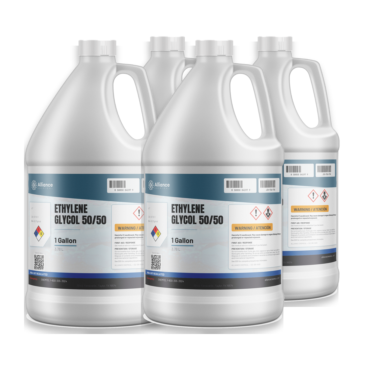Ethylene Glycol 50/50 Technical Grade case of four 1-gallon plastic jugs, Alliance Chemical