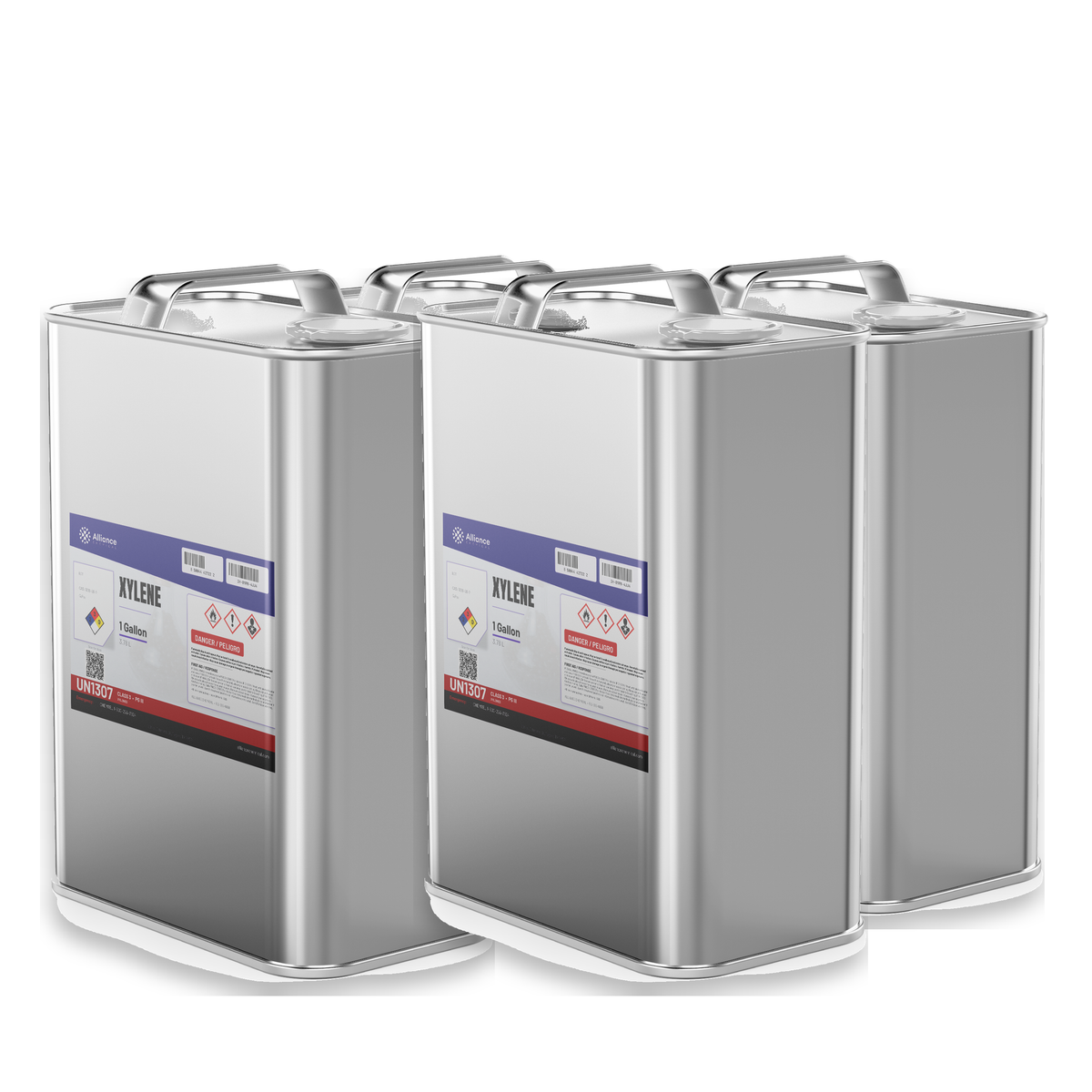 Xylene Technical Grade four 1-gallon metal cans Alliance Chemical for coating thinning and resin cleanup