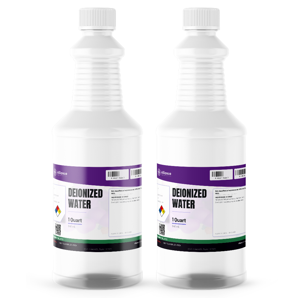 Deionized Water ACS Reagent Grade in two 1-quart plastic bottles by Alliance Chemical