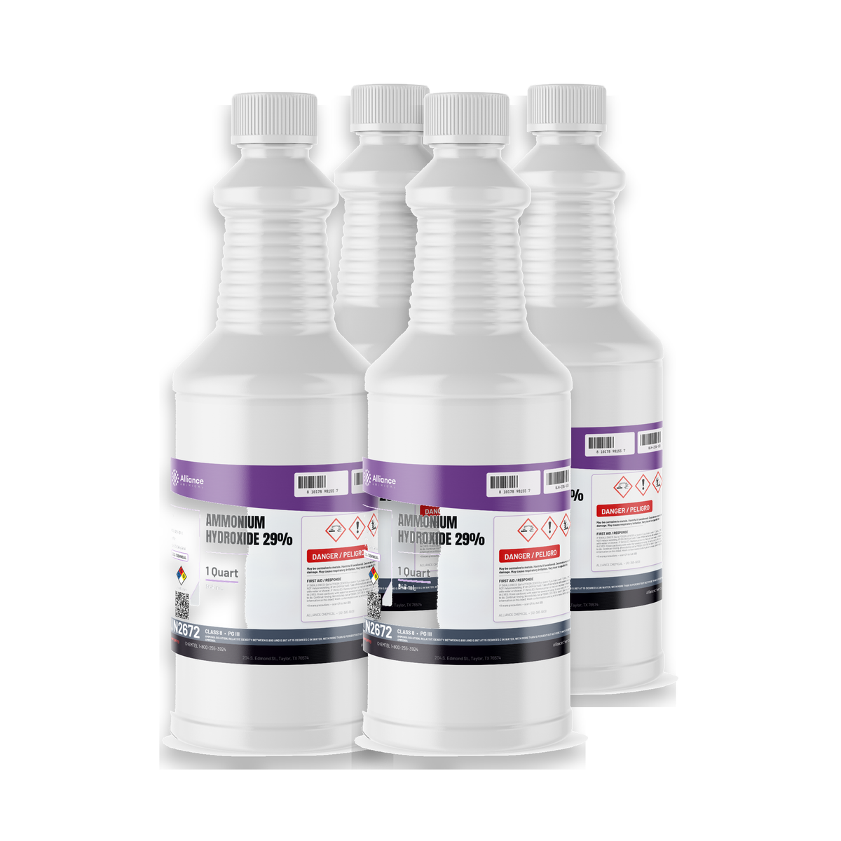 Ammonium Hydroxide 29% Technical Grade four 1-quart bottles, Alliance Chemical for wastewater pH adjustment