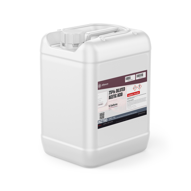 75% diluted acetic acid food grade in a 5-gallon plastic jerry can for pH control, Alliance Chemical