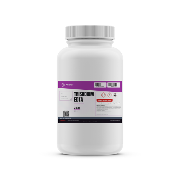Trisodium EDTA Technical Grade in a 2-lb white plastic bottle from Alliance Chemical for metal ion sequestering