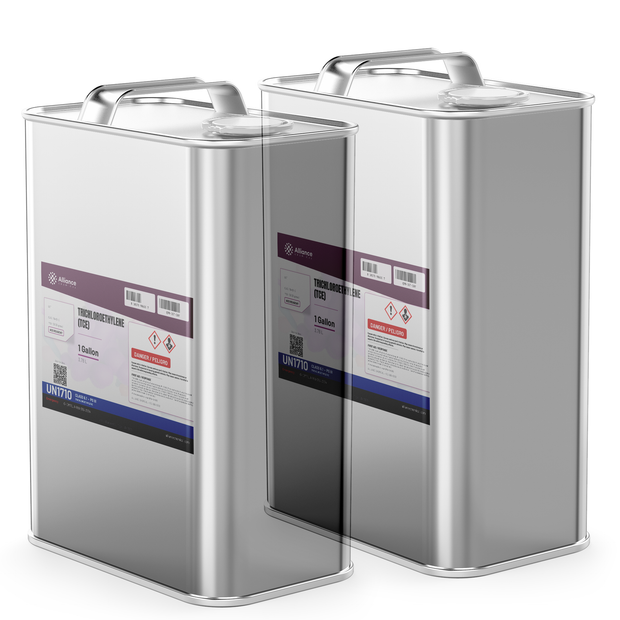 Trichloroethylene ACS grade two 1-gallon metal cans for precision metal degreasing, Alliance Chemical