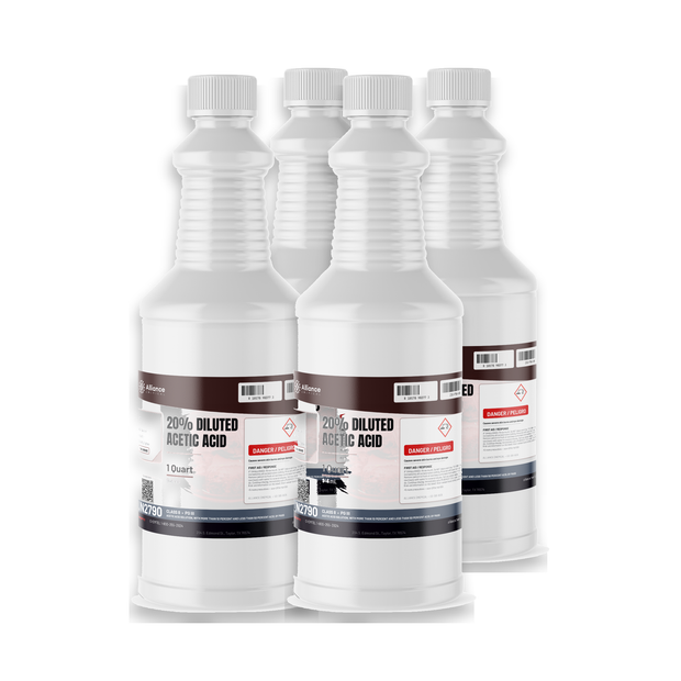 20% diluted acetic acid food grade in four 1-quart plastic bottles, Alliance Chemical