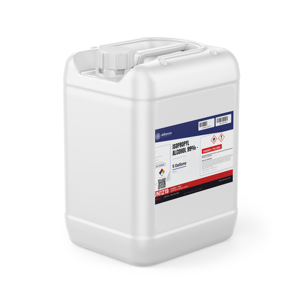Isopropyl Alcohol 99% Technical Grade in a 5-gallon jerry can from Alliance Chemical for precision cleaning of electronics
