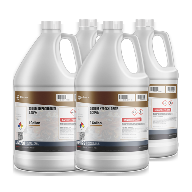 Sodium Hypochlorite 5.25% Water Treatment Grade four 1-gallon jugs Alliance Chemical for wastewater treatment