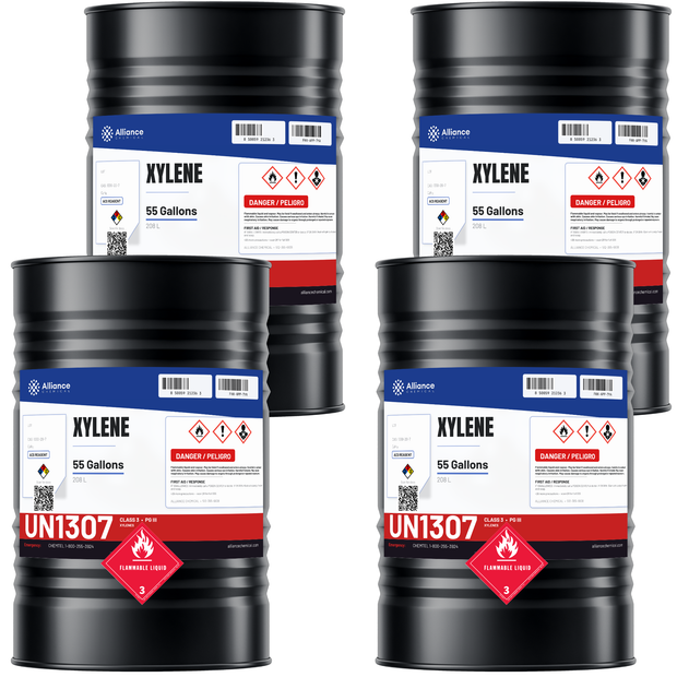 Xylene ACS Reagent Grade in four 55-gallon drums for histology tissue clearing, Alliance Chemical