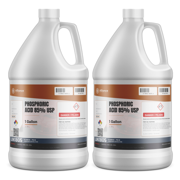 Phosphoric Acid 85% USP Food Grade in two 1-gallon plastic jugs, Alliance Chemical