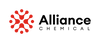 Red molecular-inspired logo with radiating circular nodes alongside Alliance Chemical company wordmark in black sans-serif typography.