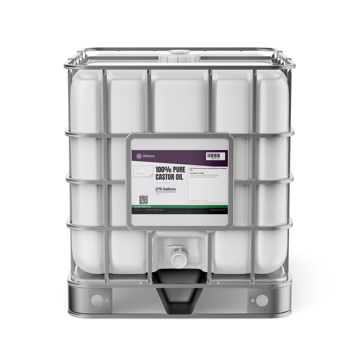 100% pure technical grade castor oil in a 275-gallon IBC tote from Alliance Chemical