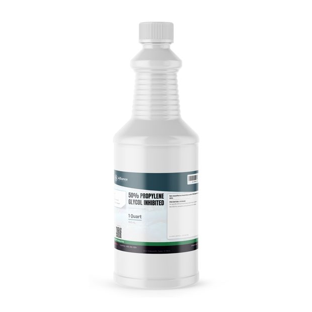 50% Propylene Glycol Inhibited in a 1-quart plastic bottle from Alliance Chemical for HVAC and industrial chillers
