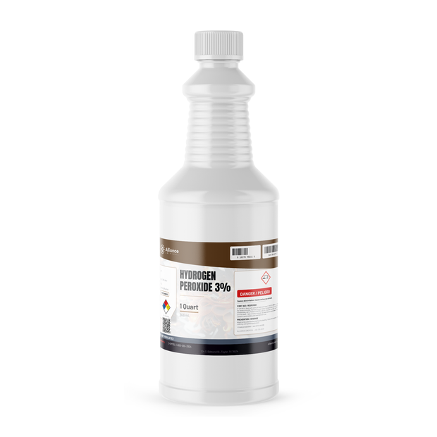 Hydrogen Peroxide 3% Technical Grade in a 1-quart white plastic bottle from Alliance Chemical