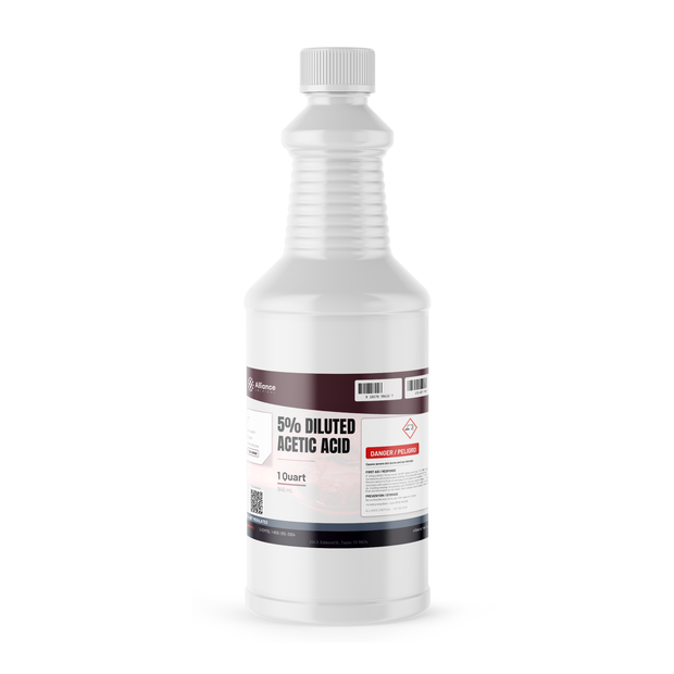 5% Diluted Acetic Acid Food Grade in a 1-quart ribbed plastic bottle, Alliance Chemical
