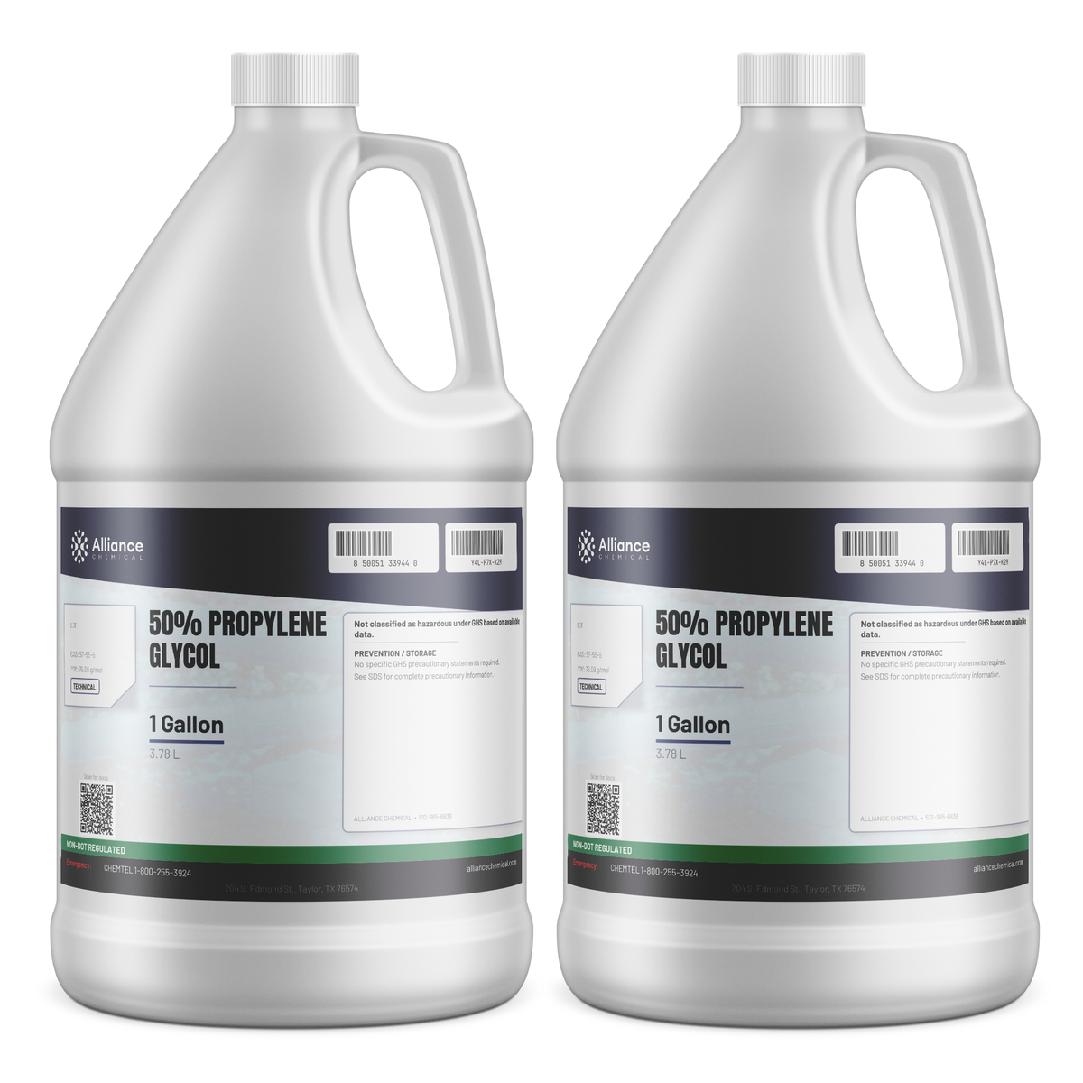 50% Propylene Glycol Technical Grade in two 1-gallon jugs for heat transfer systems, Alliance Chemical