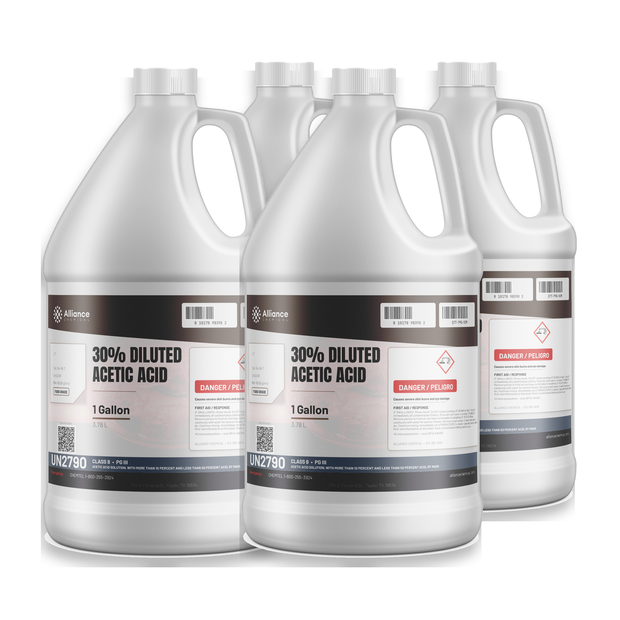 30% Diluted Acetic Acid Food Grade in a case of four 1-gallon plastic jugs, Alliance Chemical