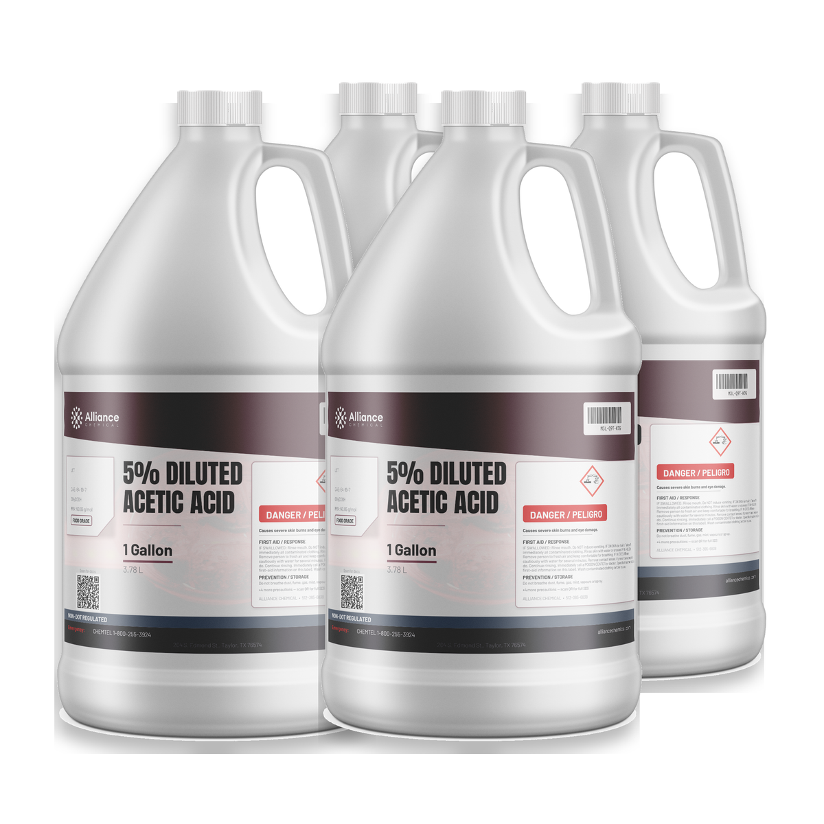 5% Diluted Acetic Acid Food Grade in a case of four 1-gallon jugs, Alliance Chemical
