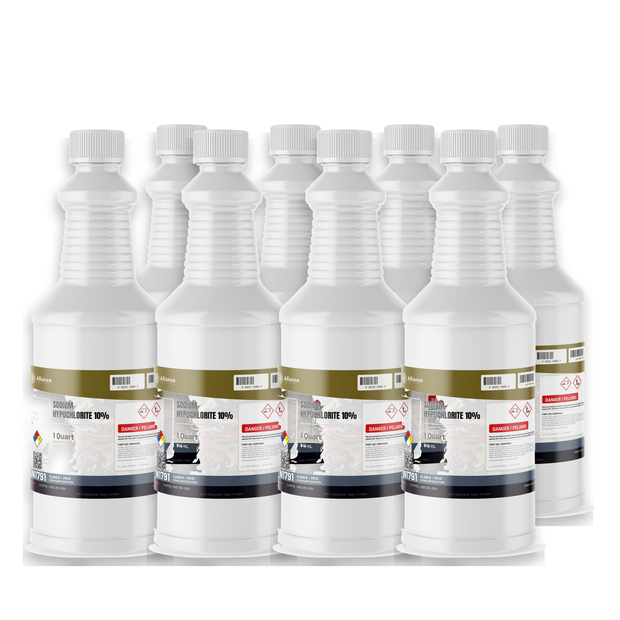 Sodium Hypochlorite 10% Technical Grade case of eight 1-quart bottles, Alliance Chemical