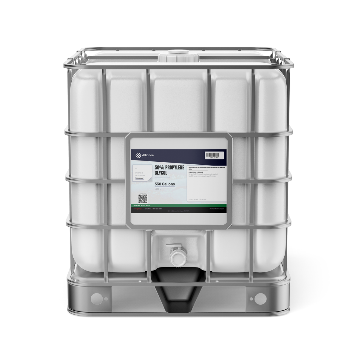 50% Propylene Glycol Technical Grade in a 330-gallon IBC tote from Alliance Chemical for heat transfer systems