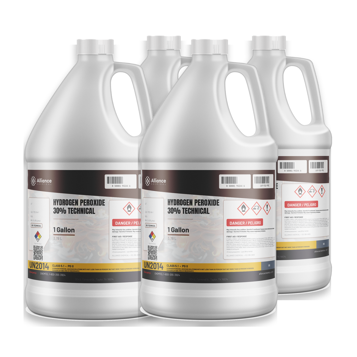 Hydrogen Peroxide 30% Technical Grade in a case of four 1-gallon jugs, Alliance Chemical
