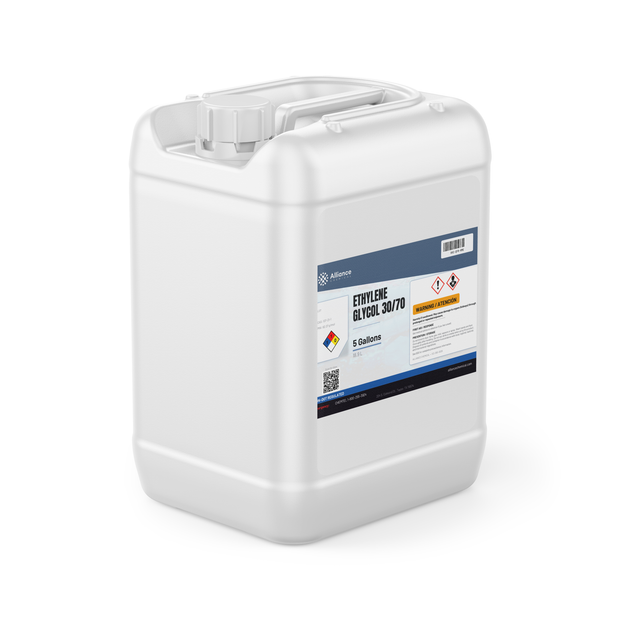 Ethylene Glycol 30/70 Technical Grade in a 5-gallon white plastic jerry can, Alliance Chemical