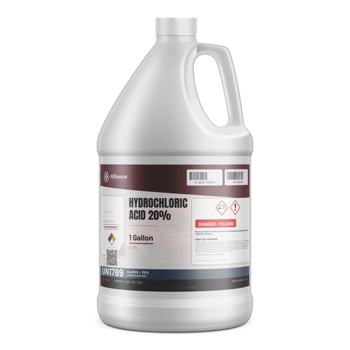 Hydrochloric Acid 20% ACS Reagent Grade in a 1-gallon plastic jug from Alliance Chemical