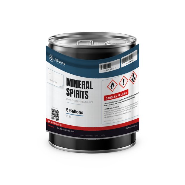 Odorless Mineral Spirits Technical Grade in a 5-gallon metal pail for paint thinning, Alliance Chemical
