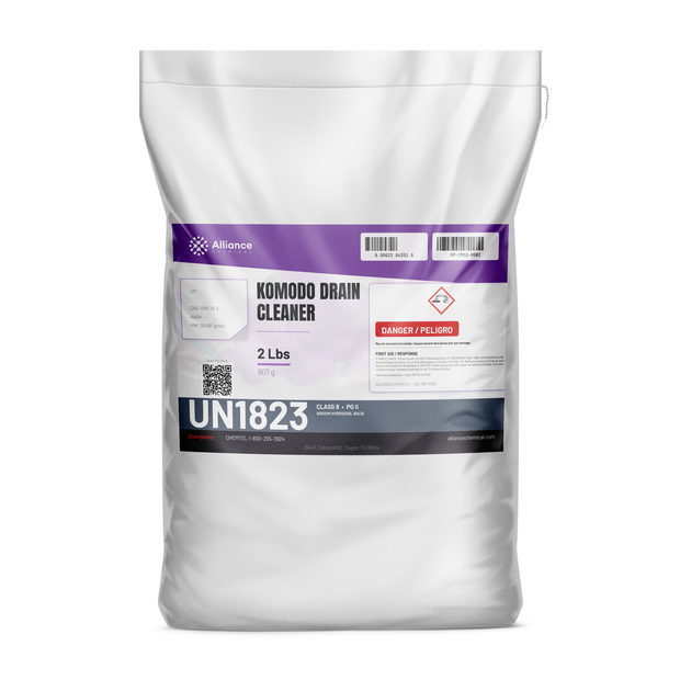 Komodo Drain Cleaner Technical Grade 2-lb bag Alliance Chemical for dissolving heavy grease in industrial drain lines