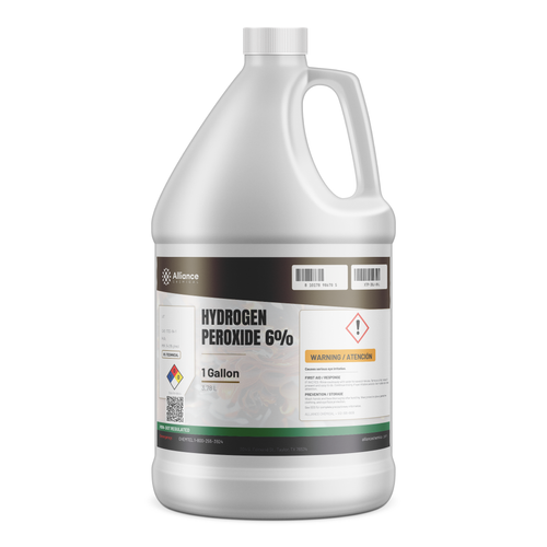 Hydrogen Peroxide 6% Technical Grade in a 1-gallon plastic jug from Alliance Chemical