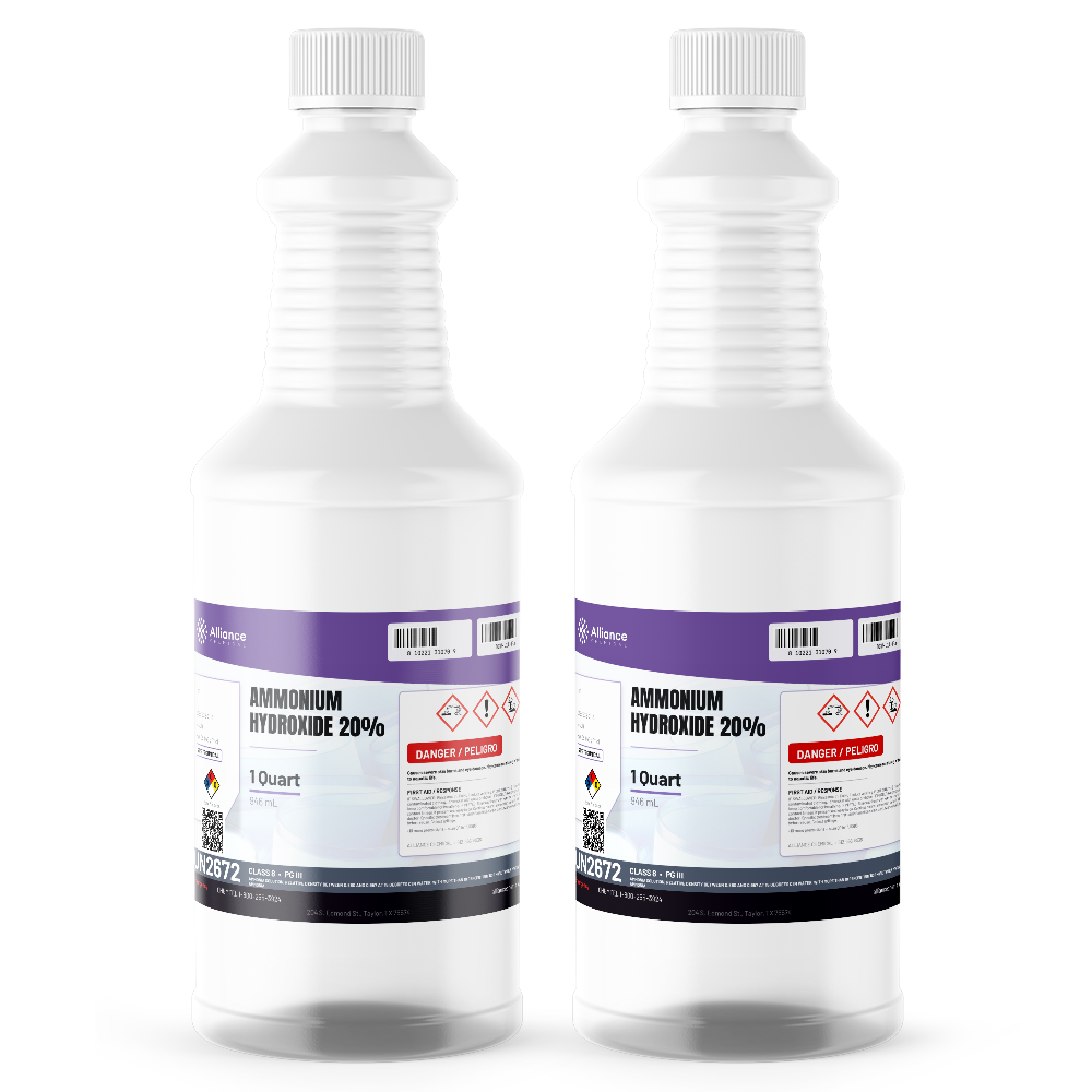 Ammonium Hydroxide 20% Technical Grade in two 1-quart plastic bottles, Alliance Chemical