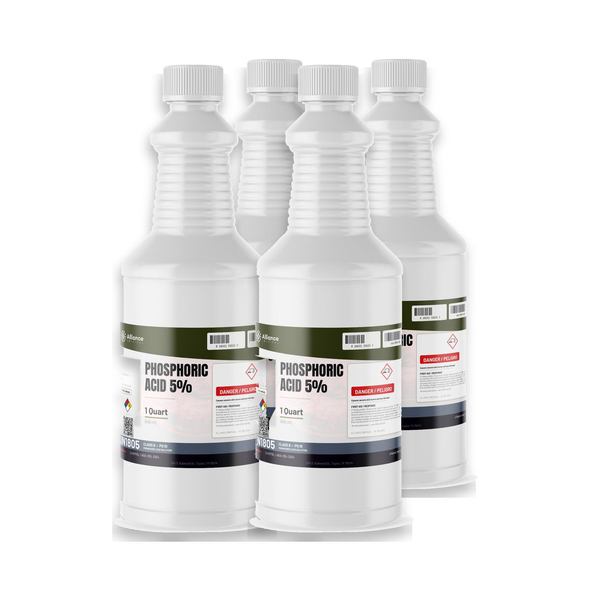 Phosphoric acid 5% technical grade in four 1-quart plastic bottles from Alliance Chemical