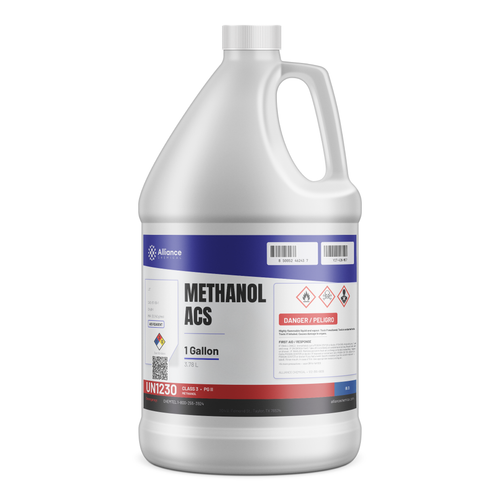 Methanol 99.8% ACS Reagent Grade 1-gallon plastic jug, Alliance Chemical for laboratory analysis