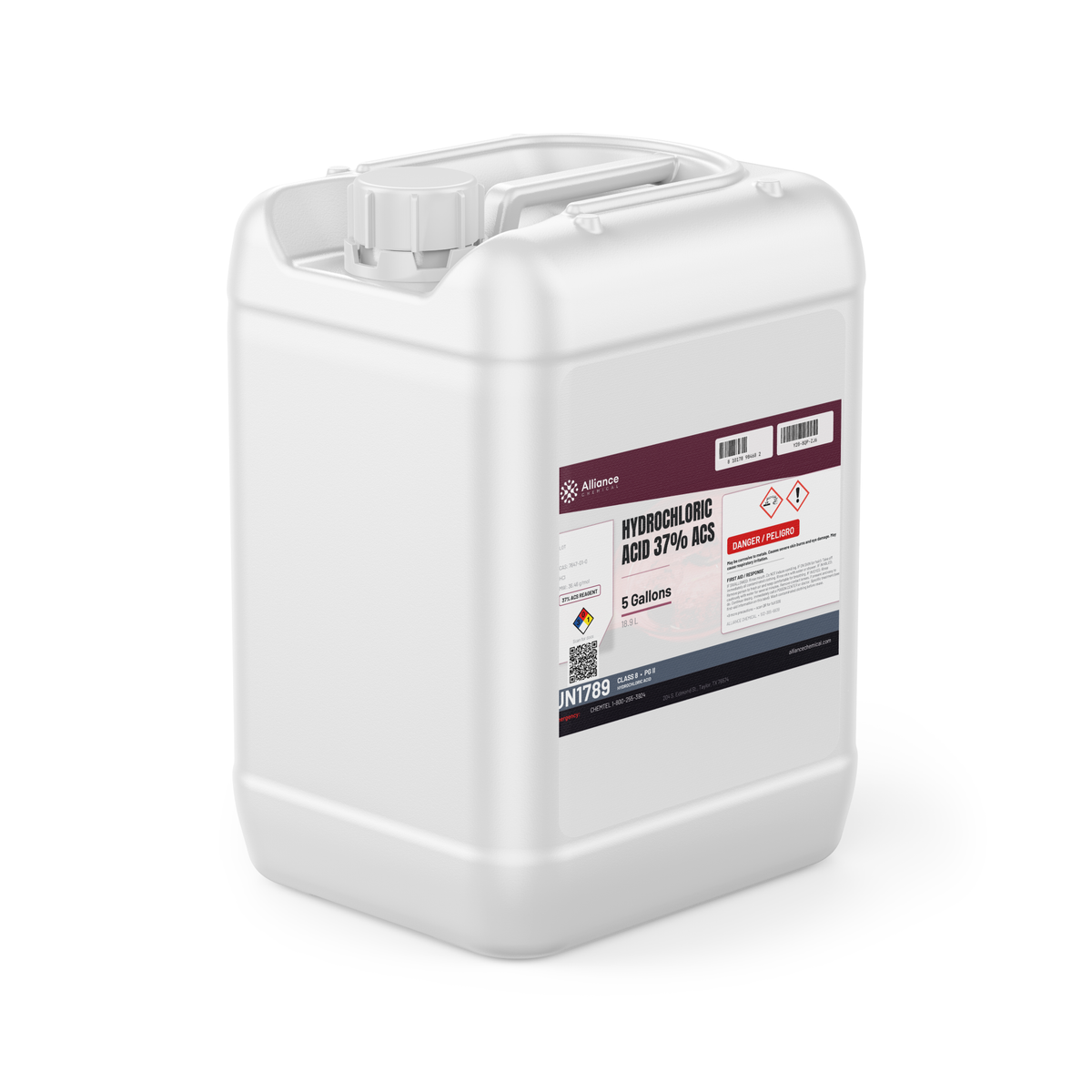 Hydrochloric Acid 37% ACS Reagent Grade in a 5-gallon jerry can, Alliance Chemical
