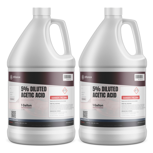 5% Diluted Acetic Acid Food Grade in two 1-gallon plastic jugs from Alliance Chemical