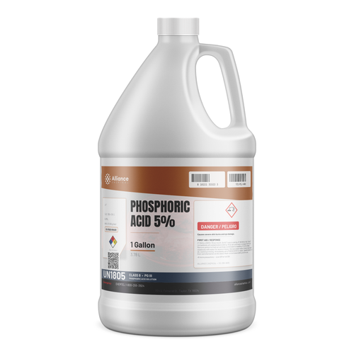 Phosphoric Acid 5% Food Grade solution in a 1-gallon translucent plastic jug from Alliance Chemical