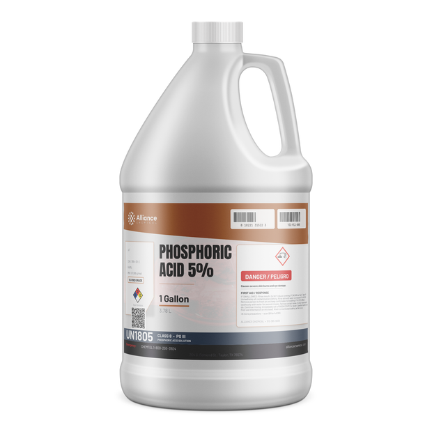 Phosphoric Acid 5% Food Grade solution in a 1-gallon translucent plastic jug from Alliance Chemical