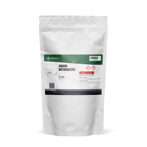 Sodium Metabisulfite Technical Grade in a 5 lb resealable stand-up pouch from Alliance Chemical