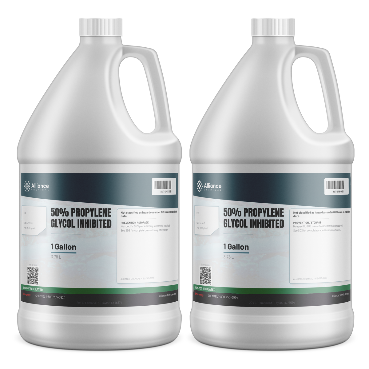 50% Propylene Glycol Inhibited in two 1-gallon plastic jugs for HVAC systems from Alliance Chemical